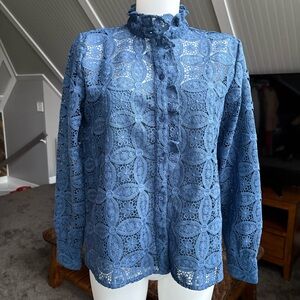 Ann Taylor Ruffle Collar Lace Blouse